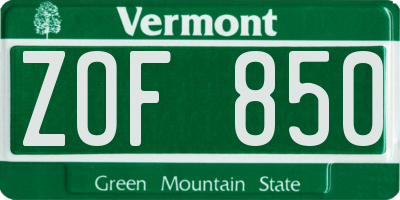 VT license plate ZOF850
