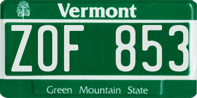 VT license plate ZOF853
