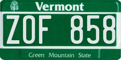 VT license plate ZOF858
