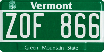 VT license plate ZOF866