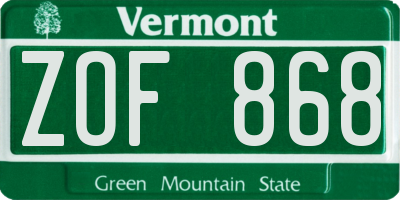 VT license plate ZOF868