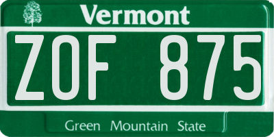 VT license plate ZOF875