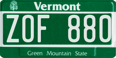 VT license plate ZOF880