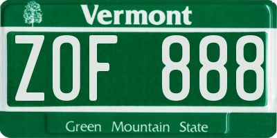 VT license plate ZOF888
