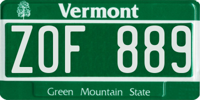 VT license plate ZOF889