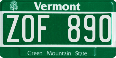 VT license plate ZOF890