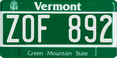 VT license plate ZOF892
