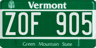 VT license plate ZOF905