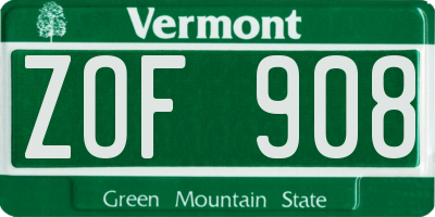 VT license plate ZOF908