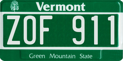 VT license plate ZOF911
