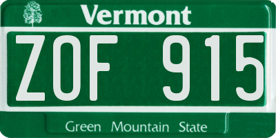 VT license plate ZOF915