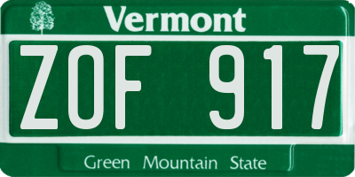 VT license plate ZOF917