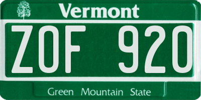 VT license plate ZOF920