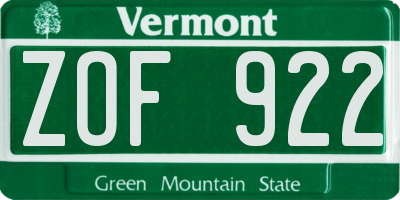 VT license plate ZOF922
