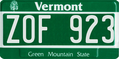 VT license plate ZOF923