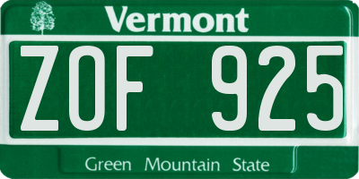VT license plate ZOF925