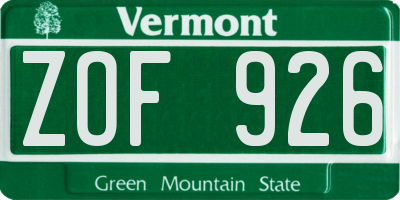 VT license plate ZOF926
