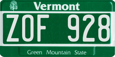 VT license plate ZOF928