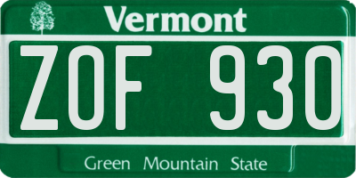 VT license plate ZOF930
