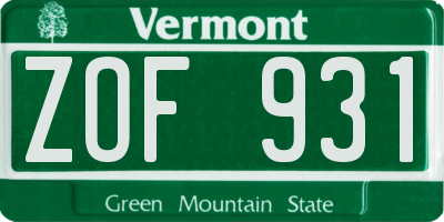 VT license plate ZOF931