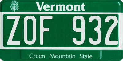 VT license plate ZOF932