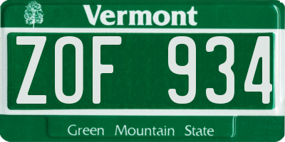VT license plate ZOF934