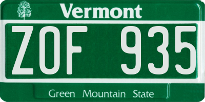 VT license plate ZOF935