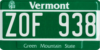 VT license plate ZOF938