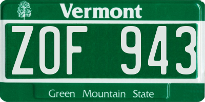 VT license plate ZOF943