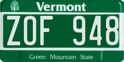 VT license plate ZOF948