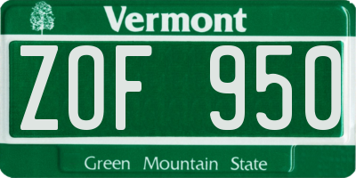 VT license plate ZOF950