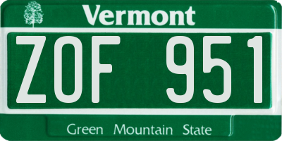 VT license plate ZOF951