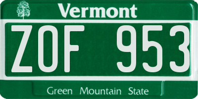 VT license plate ZOF953