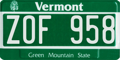 VT license plate ZOF958