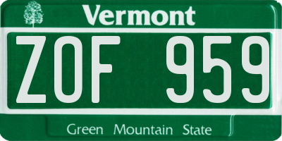 VT license plate ZOF959