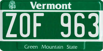 VT license plate ZOF963