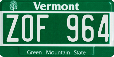 VT license plate ZOF964