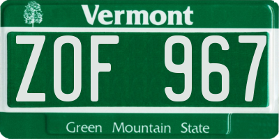 VT license plate ZOF967