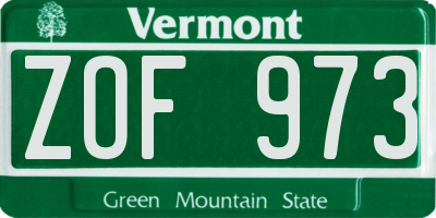 VT license plate ZOF973