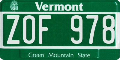 VT license plate ZOF978