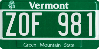 VT license plate ZOF981