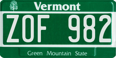 VT license plate ZOF982