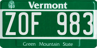 VT license plate ZOF983
