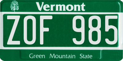 VT license plate ZOF985