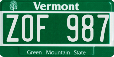 VT license plate ZOF987