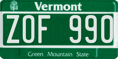 VT license plate ZOF990