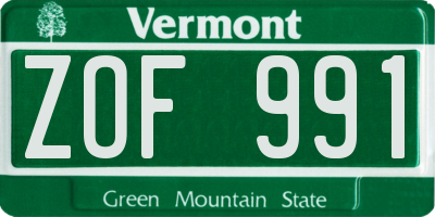 VT license plate ZOF991