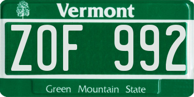 VT license plate ZOF992
