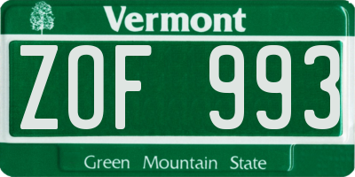 VT license plate ZOF993
