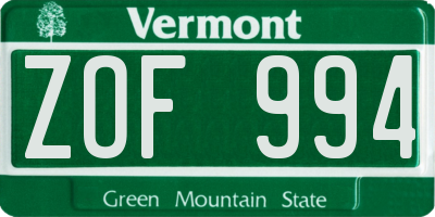 VT license plate ZOF994